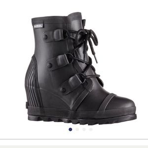 Sorel Joan Rain Wedge - Black Sea Salt - 10